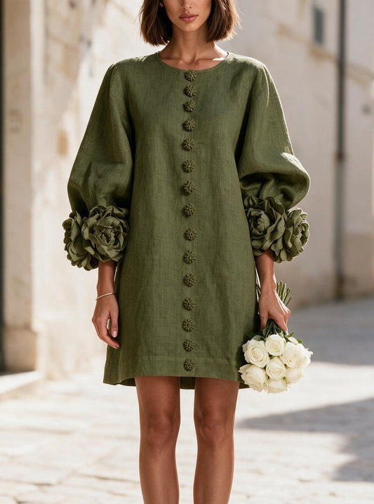 Chic Flower Puff Sleeve Dress