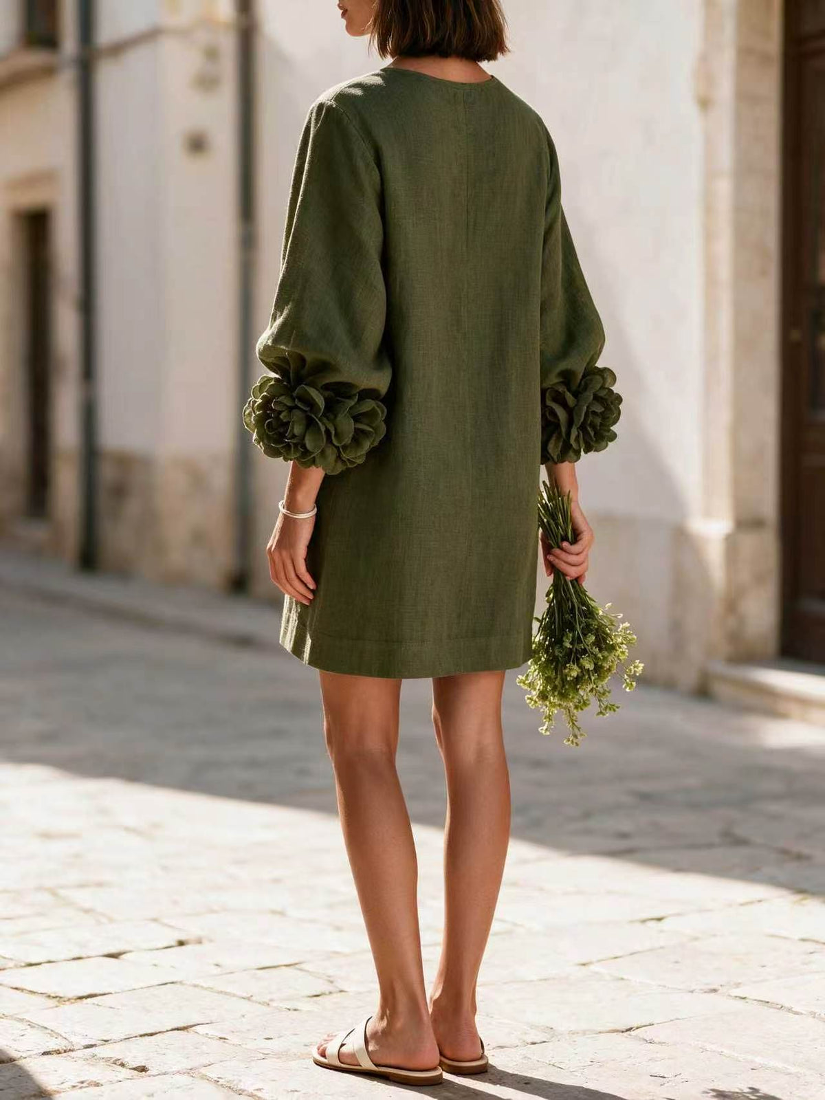 Chic Flower Puff Sleeve Dress