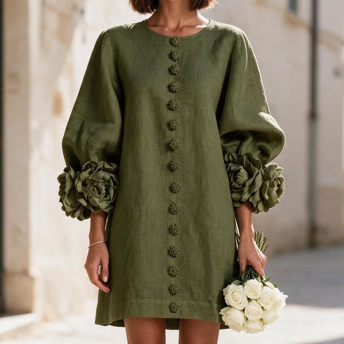 Chic Flower Puff Sleeve Dress