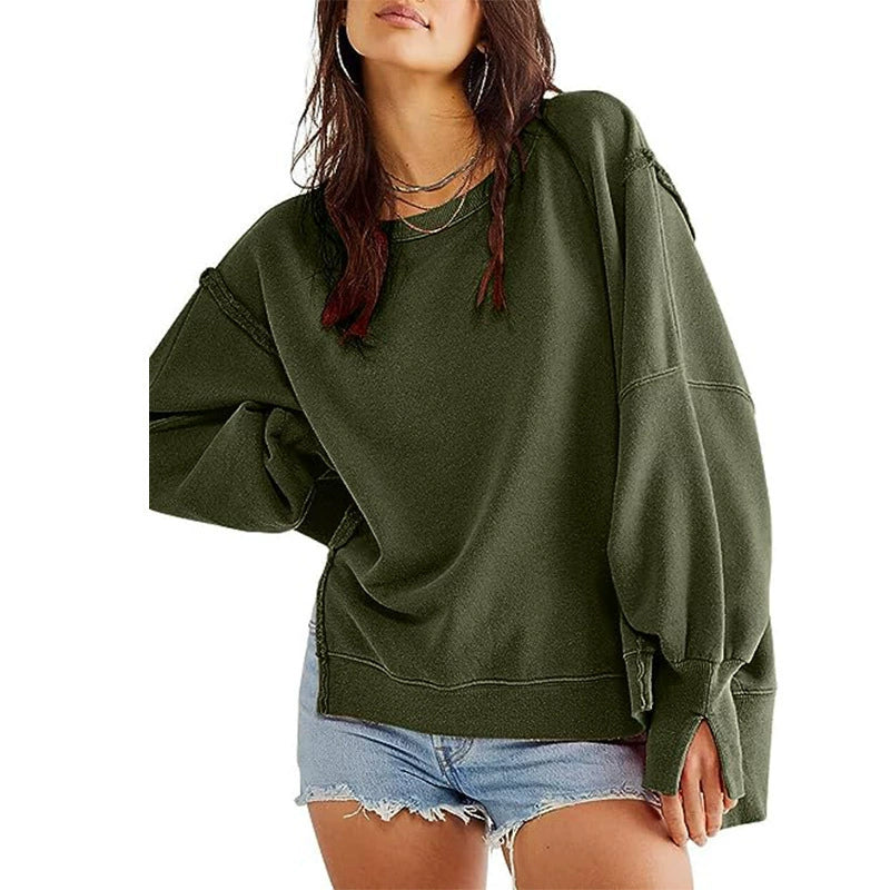 Casual Side Slit Oversized Sweatshirt