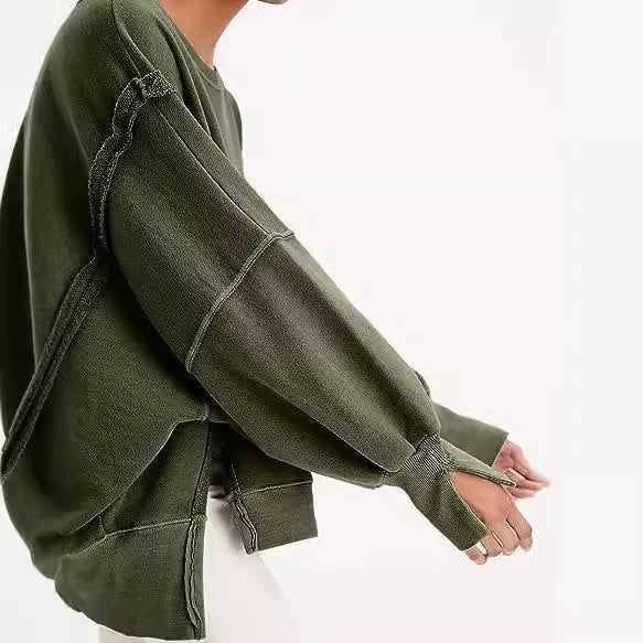 Casual Side Slit Oversized Sweatshirt
