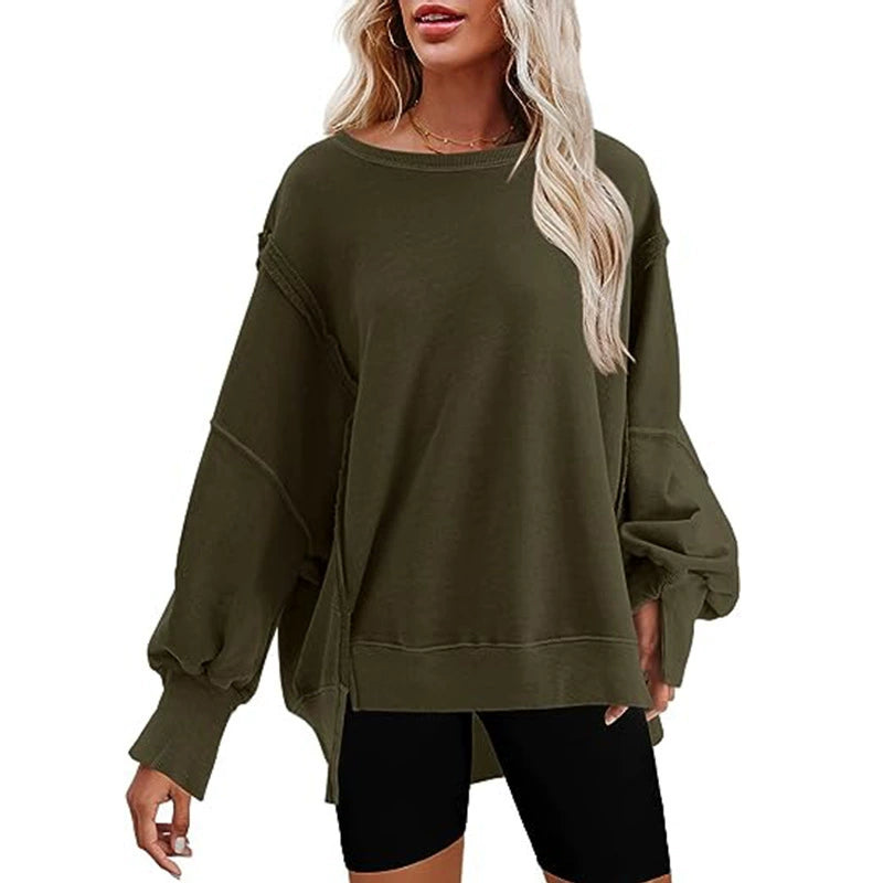 Casual Side Slit Oversized Sweatshirt
